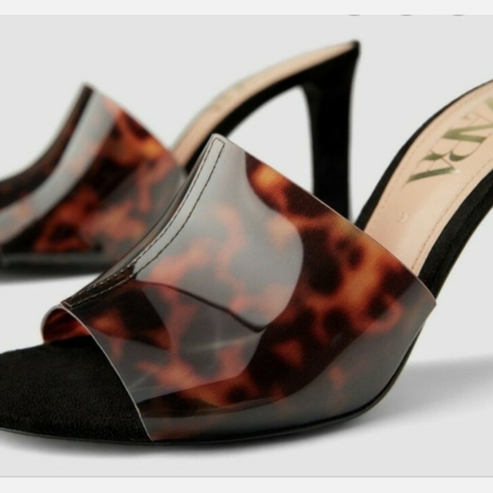 Zara Women's Black and Brown Tortoise shell Mules